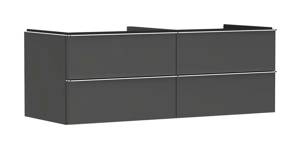 Schwarzer Waschtischunterschrank mit vier Schubläden von Hansgrohe, geeignet für die Installation unter einem Aufsatzwaschtisch, schlichtes Design ohne sichtbare Griffe.